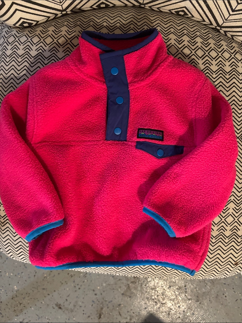 GAP Kids Fleece Pullover in Bright Pink with Navy Trim